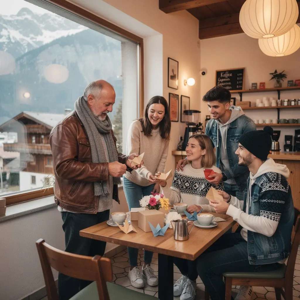 Ein schön gefaltetes Origami-Blumenbouquet auf einem Tisch.